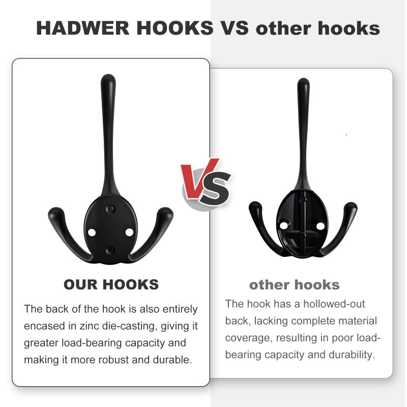 HADWER Wall Mounted Coat Hooks 5 Pack Heavy Duty Black Hardware Robe Hooks Decorative for Single Hanging Coats Towel Cubicle Classroom Kitchen Bath Backpack Hat Hook - Image 4